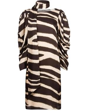 Nina Ricci Zebra-Print Midi Dress - Black