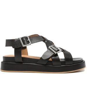 Anna F. Buckle-Fastening Crossover-Strap Sandals - Black