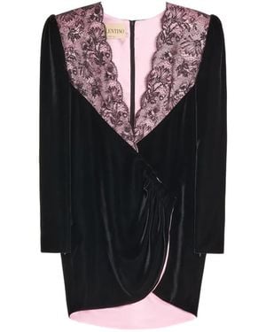 Valentino Garavani Lace-Detail Velvet Mini Dress - Black