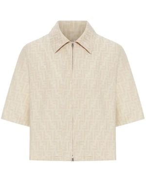 Fendi Ff Logo Chambray Jacket - Natural