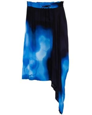 Y's Yohji Yamamoto Abstract-Print Asymmetric Skirt - Blue