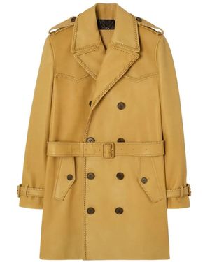Burberry Mid-Length Leather Leverton Trench Coat - Yellow