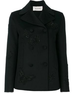 Valentino Garavani Butterfly Embroidered Peacoat - Nero