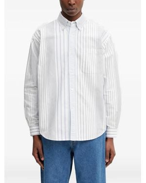 Beams Plus Vertical-Stripe Patch-Pocket Shirt - White