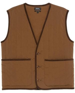 A.P.C. V-Neck Quilted-Pattern Gilet - Brown