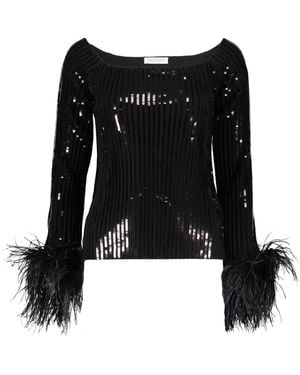 Valentino Garavani Sequin Feather-Trim Top - Black
