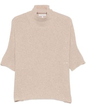 Antonelli Sequin-Embellished High-Neck Sweater - Natural