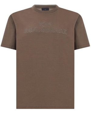Paul & Shark Aqua Touch Logo-Embroidered T-Shirt - Brown