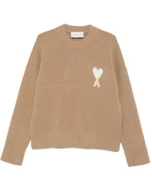 Ami Paris Ami De Coeur Intarsia-Knit Sweater - Natural