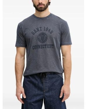 GANT T-Shirt À Logo Brodé Et Texture Flammée - Blue