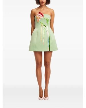 LEO LIN Schulterfreies Roselle Minikleid Mit Blumenstickerei - Grün