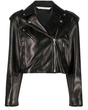 Palm Angels Zip-Up Leather Jacket - Black