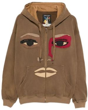Kidsuper Face-Appliqué Zip-Up Hoodie - Brown