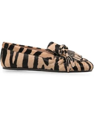 Stuart Weitzman Fringe-Detail Zebra-Print Loafers - White