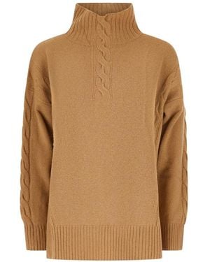 Kangra Cable-Knit High-Neck Sweater - Brown
