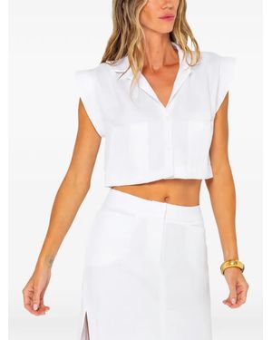 JBQ Preen Padded-Shoulder Cropped Top - Blue