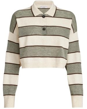 Brunello Cucinelli Striped-Pattern Polo Shirt - White