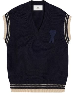 Ami Paris Ribbed Sleeveless Jumper - Blue