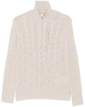 Max Mara Cable-Knit Quarter-Zip Jumper - White