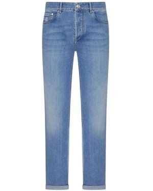 Brunello Cucinelli Faded-Effect Logo-Embroidered Jeans - Blue