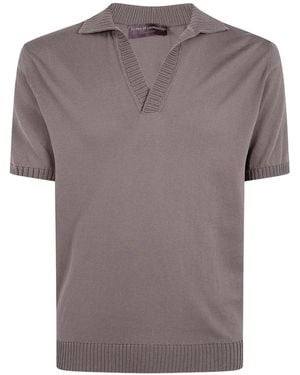 FILIPPO DE LAURENTIIS Knitted V-Neck T-Shirt - Grey