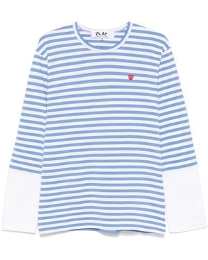 COMME DES GARÇONS PLAY Striped Cotton Logo Appliqué T-Shirt - Blue