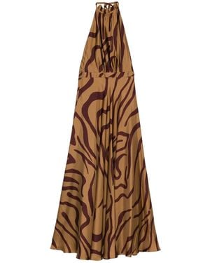 Raquel Diniz Halter-Neck Swirl-Print Maxi Dress - Natural