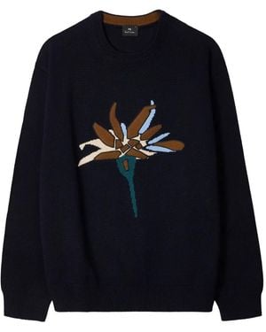Paul Smith Maglione Girocollo Con Ricamo Floreale - Blu