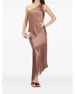 Pinko One-Shoulder Fringe-Trim Dress - Natural