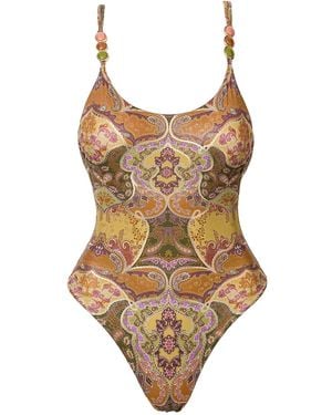 SOFIA ERHAN Aurelia Beaded Printed Swimsuit - Brown