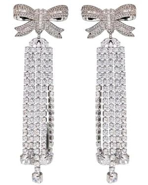 Self-Portrait Crystal-Embellished Bow-Detail Earrings - White