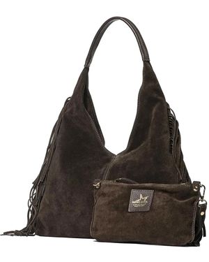 Marc Ellis Reanna Fringe-Detail Suede Clutch Bag - Black