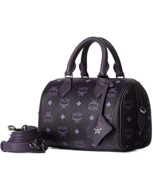 MCM Small Ella Boston Visetos Tote Bag - Blue