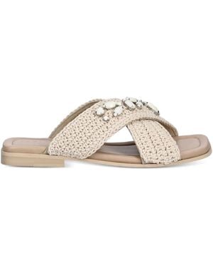 Inuikii Cross-Strap Embellished Slides - Natural