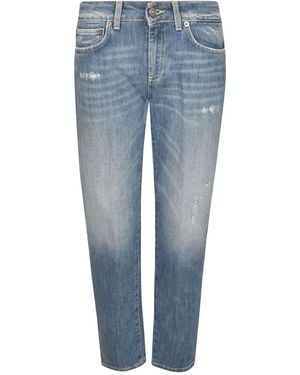 Dondup Distressed Logo-Patch Jeans - Blue