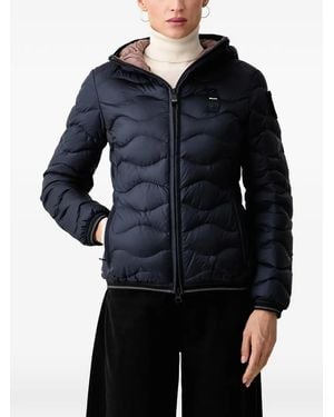 Blauer Wave-Quilted Hooded Padded Jacket - Black