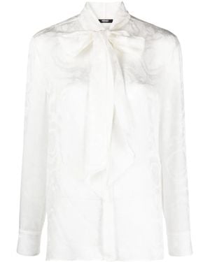 Versace Jacquard Logo Satin Blouse - White
