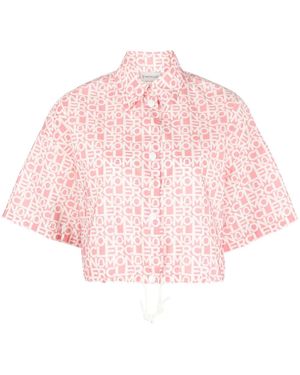 Moncler Logo-Print Cropped Shirt - Pink