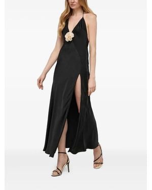 Bardot Halter-Neck Flower-Embellished Dress - Black