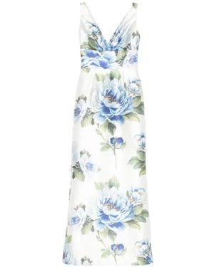 SILK LOVE & LACE Coralia Floral-Print Bow-Detail Maxi Dress - Blue