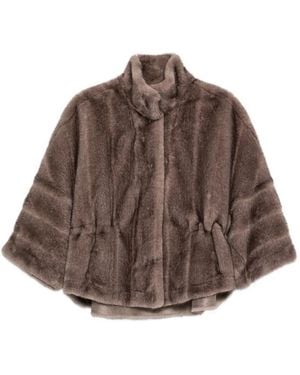 VALENTINI 1972 High-Neck Drawstring-Waist Jacket - Brown