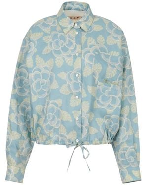 Marni Chemise Imprimée Banjo À Lien De Resserrage - Blue