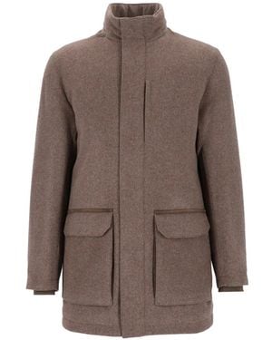 Corneliani Abrigo Con Botones Y Cuello Alto - Marrón