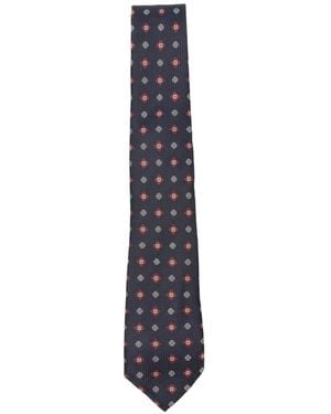 Canali Geometric-Pattern Pointed-Tip Tie - Blue