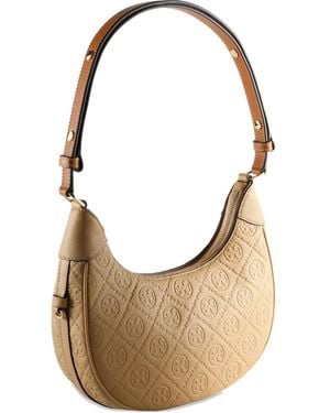 Tory Burch T-Monogram Half-Moon Shoulder Bag - Natural