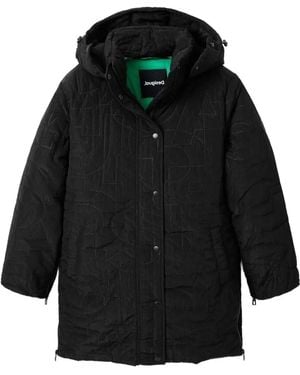 Desigual Quilted-Logo Padded Coat - Black