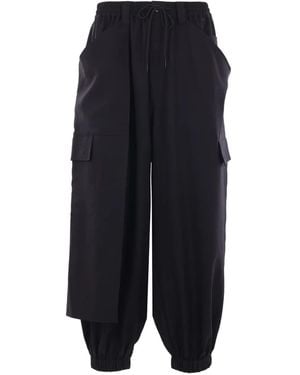 Y-3 Drawstring-Waist Cargo Trousers - Blue