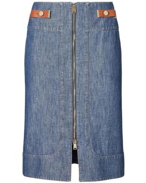 Fendi Falda Midi Vaquera Con Cremallera Delantera Y Ribete De Cuero - Azul