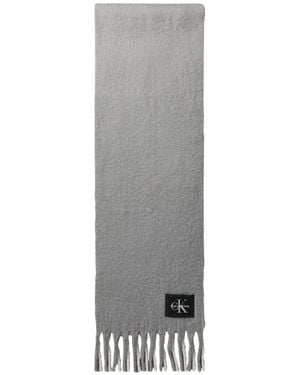 Calvin Klein Logo-Patch Fringed Scarf - Grey