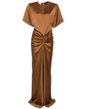 ANDAMANE Iris Ruched Satin-Finish Dress - Brown